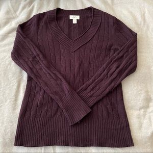 LOFT Cable Knit Purple V-Neck Sweater